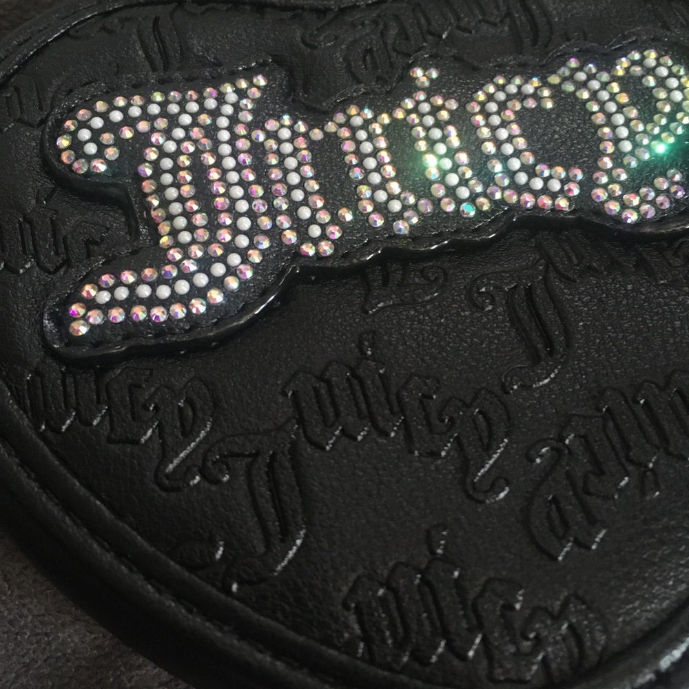 Juicy Couture Black Heart Pouch with Rhinestone Logo